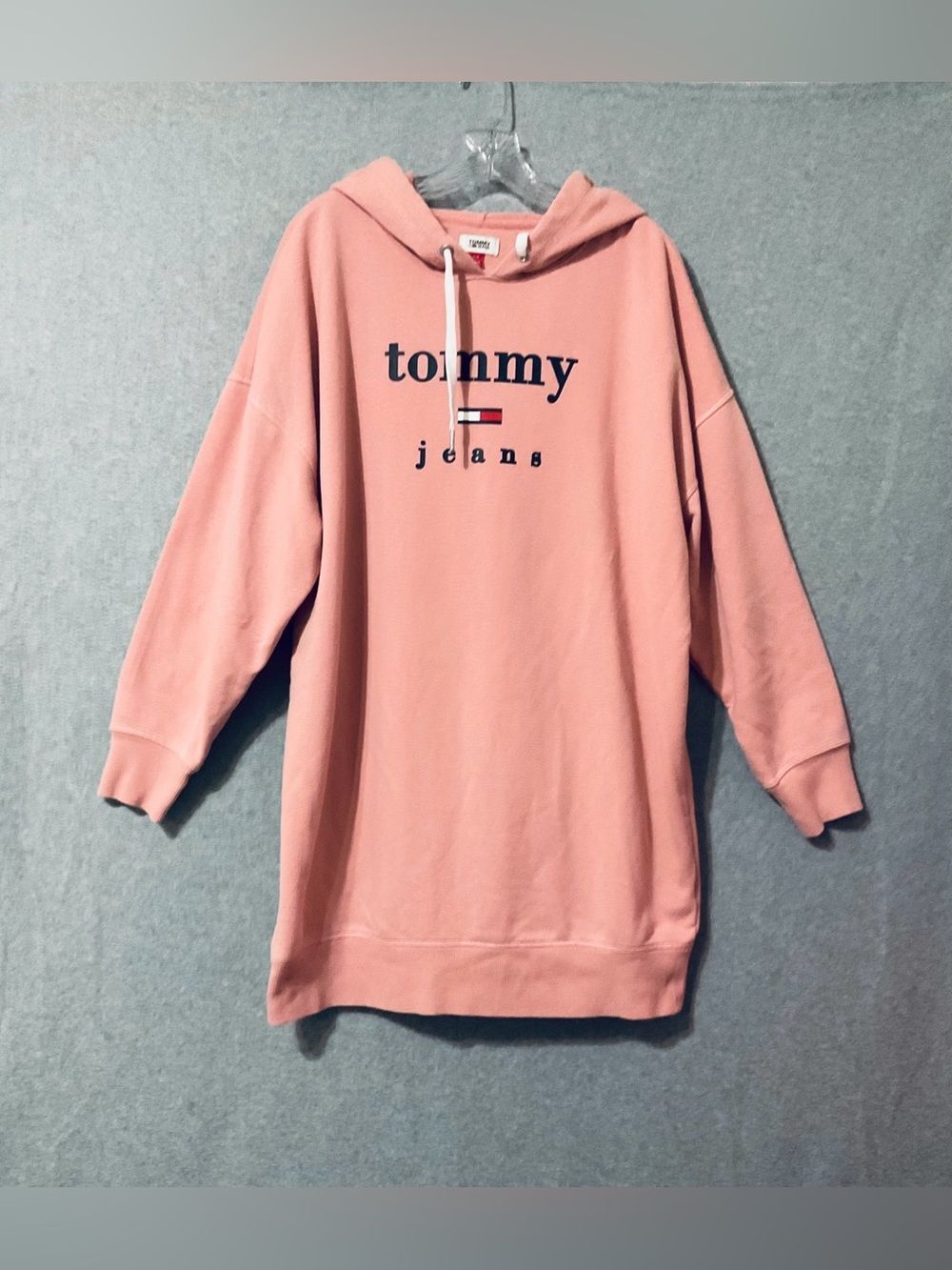 Tommy Jeans Pink Logo Hoodie Sweatshirt Dress SZ L
